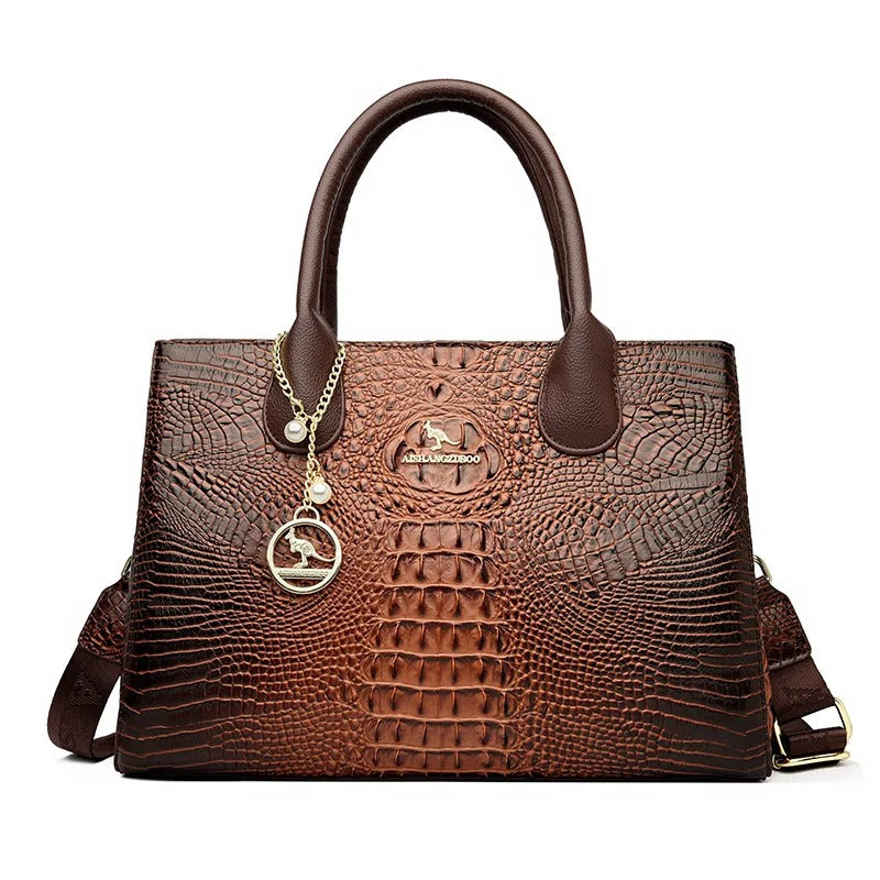 Luxury Crocodile Embossed Leather Tote Bag - Black