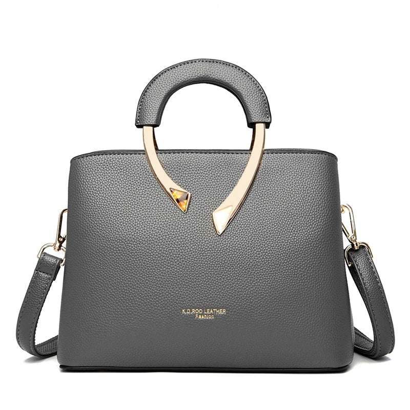 Luxury Lychee Leather Structured Crossbody Bag - Grey