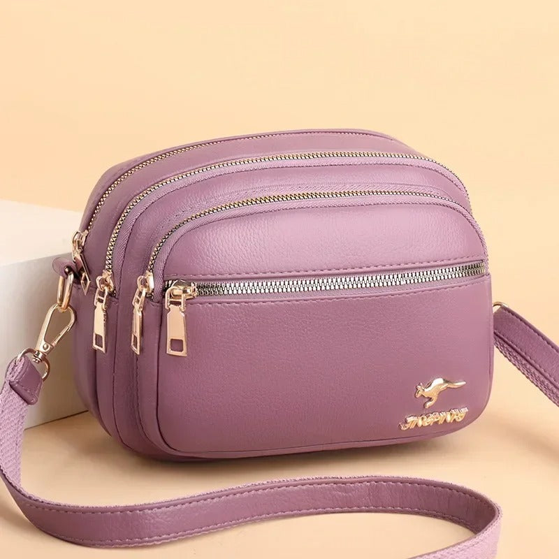Luxury Multi-Pocket Leather Crossbody Bag - Smoke Rose