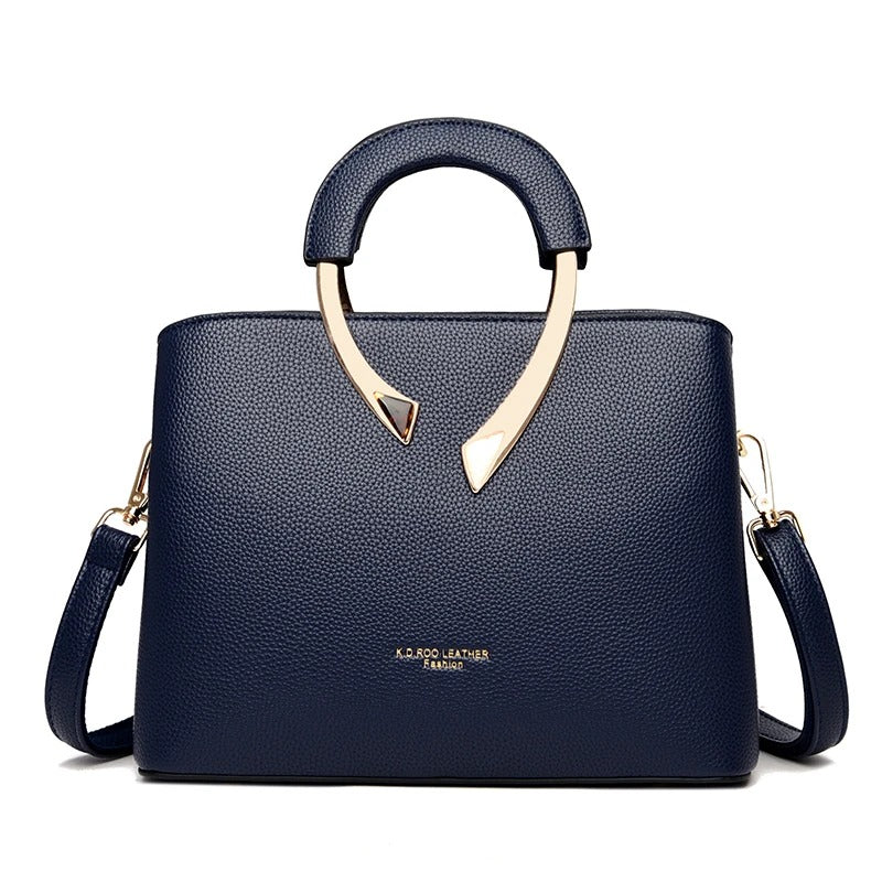 Luxury Lychee Leather Structured Crossbody Bag - Smoke Pink
