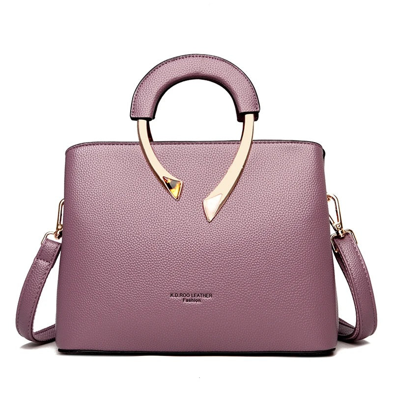 Luxury Lychee Leather Structured Crossbody Bag - Smoke Pink
