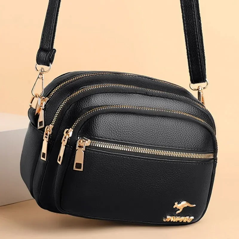 Luxury Multi-Pocket Leather Crossbody Bag - Smoke Rose