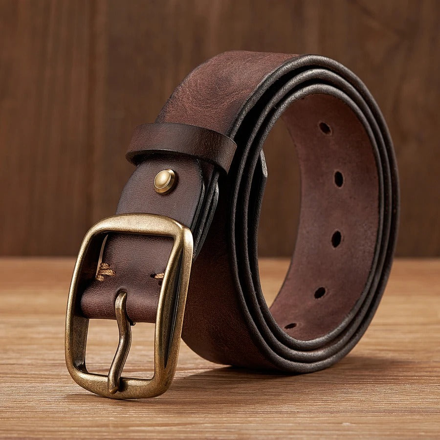 Elegant Thick Cowhide Leather Casual Jeans Belt - Black