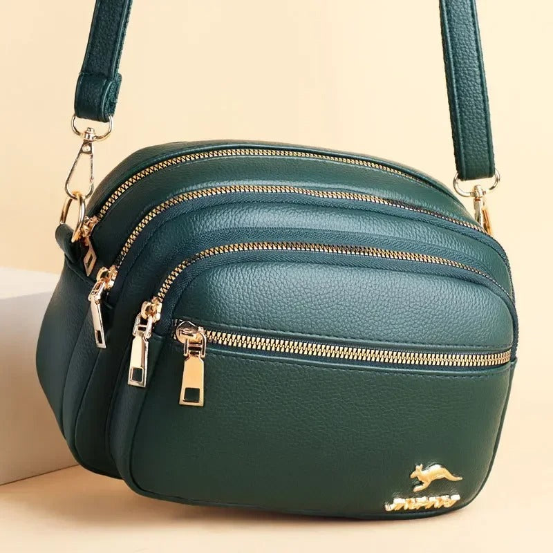 Luxury Multi-Pocket Leather Crossbody Bag - Smoke Rose