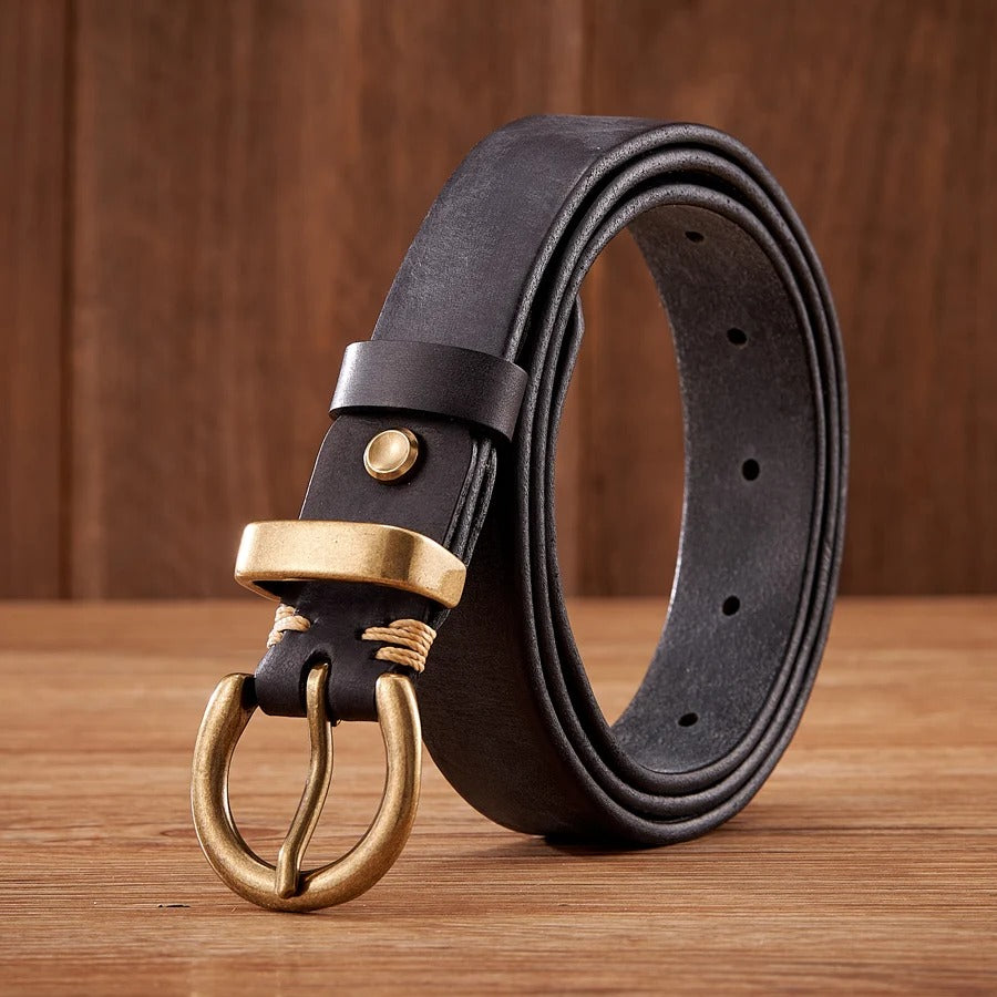 Elegant Cowhide Leather Cowboy Style Belt in Rich Brown
