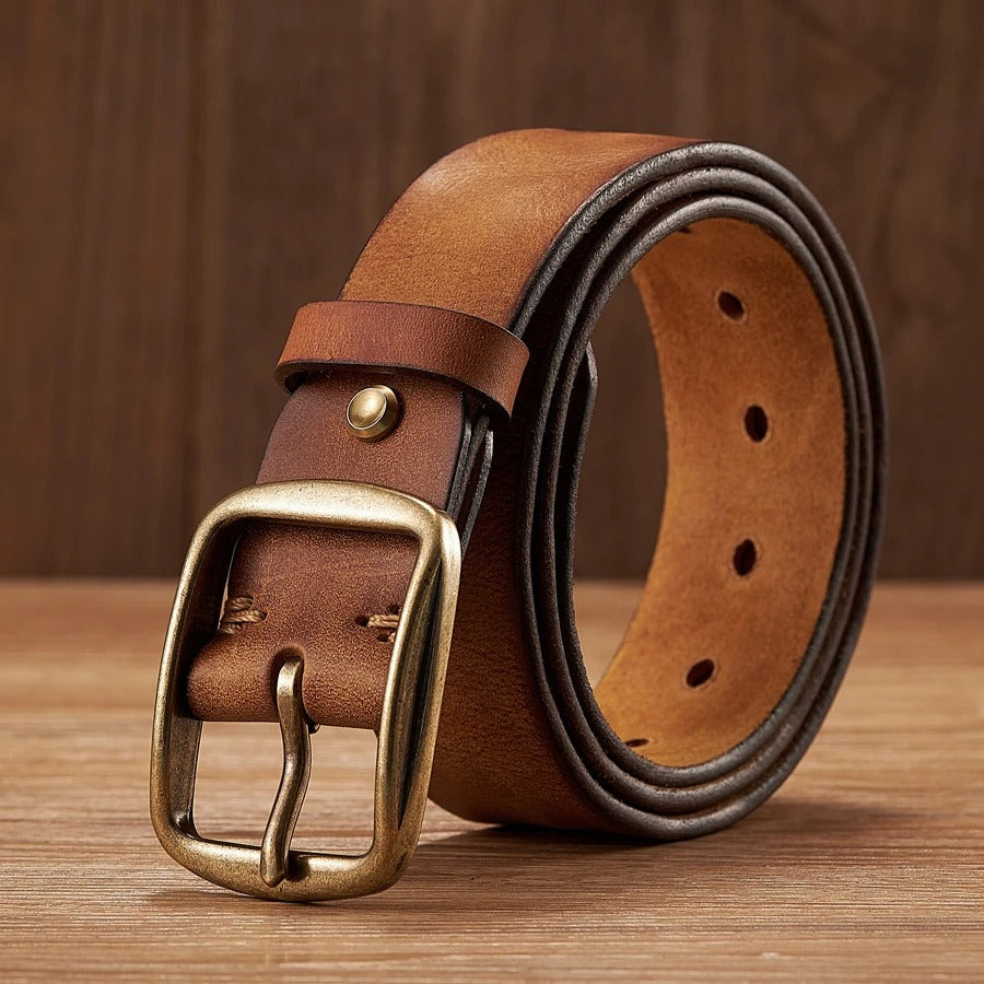Elegant Thick Cowhide Leather Casual Jeans Belt - Black