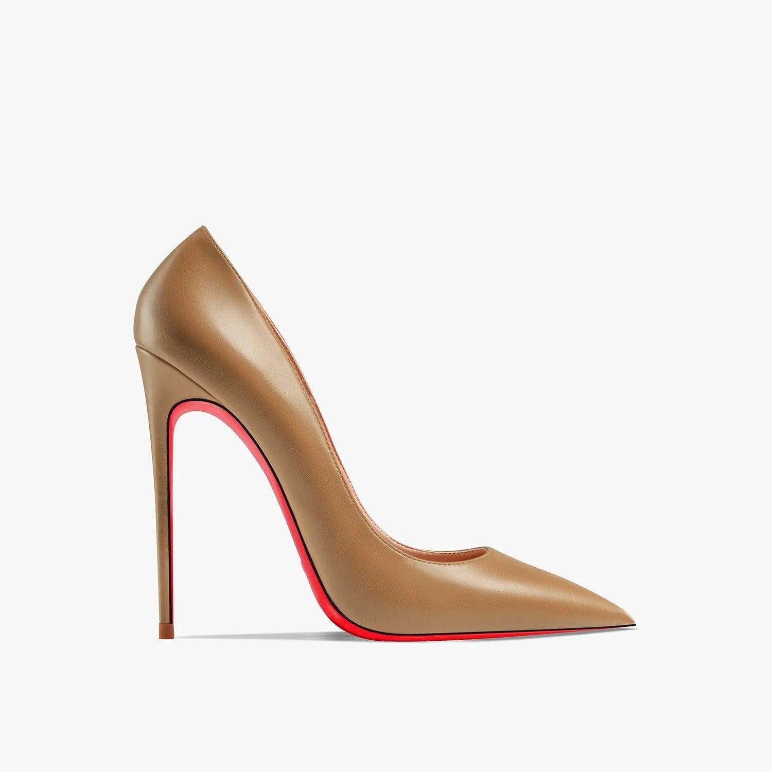 Luxury Red Sole Pointed Toe Stiletto Pumps - Beige