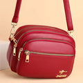 Luxury Multi-Pocket Leather Crossbody Bag - Red