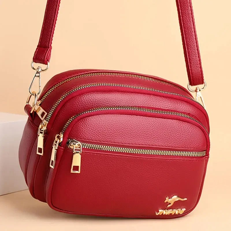 Luxury Multi-Pocket Leather Crossbody Bag - Smoke Rose