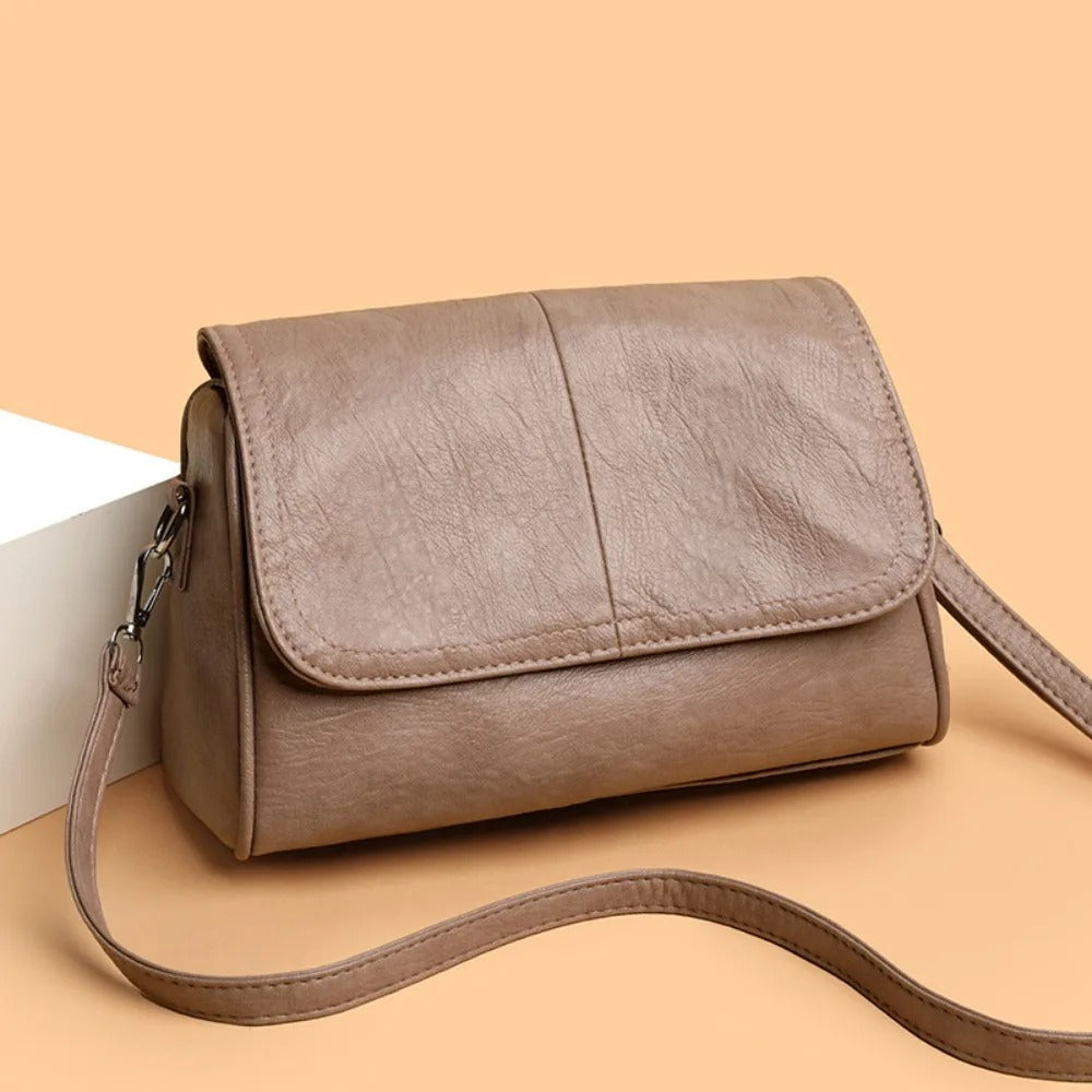 Luxury Leather Crossbody Bag - Nude