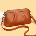 Elegant Pleated Leather Shoulder Bag - Brown