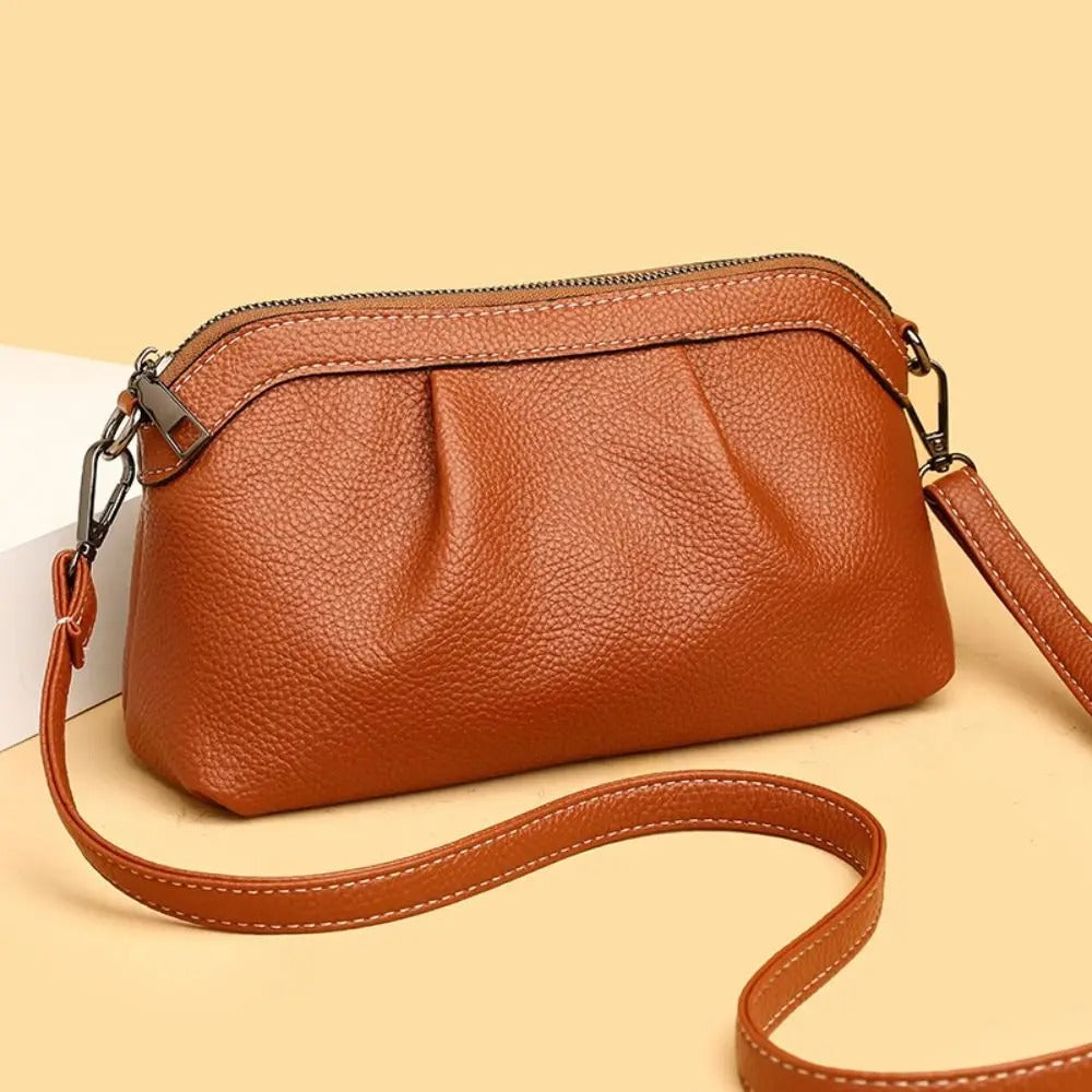 Elegant Pleated Leather Shoulder Bag - Black
