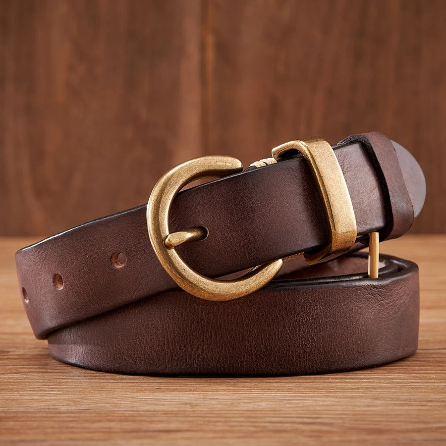 Elegant Cowhide Leather Cowboy Style Belt in Rich Brown