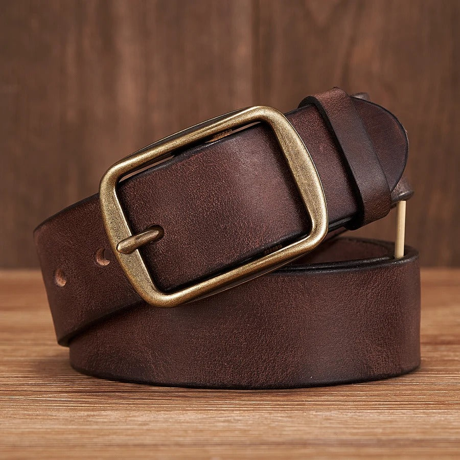 Elegant Thick Cowhide Leather Casual Jeans Belt - Black