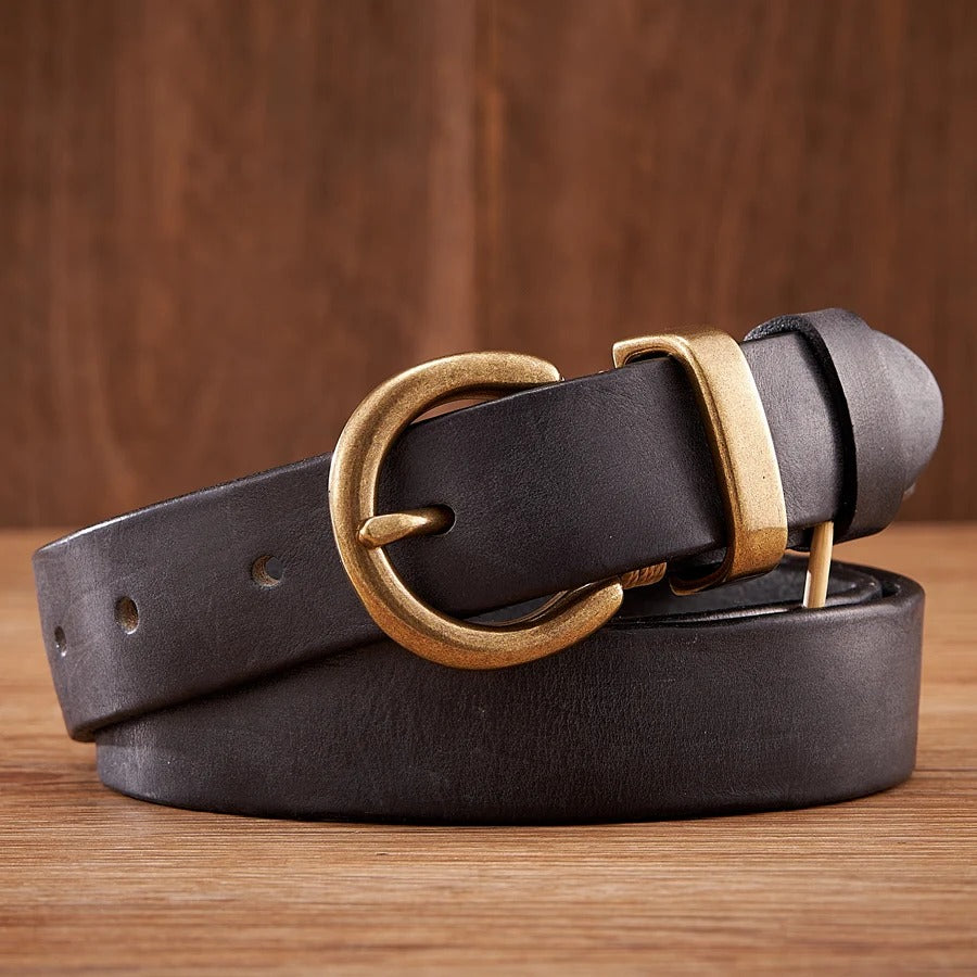 Elegant Cowhide Leather Cowboy Style Belt in Rich Brown