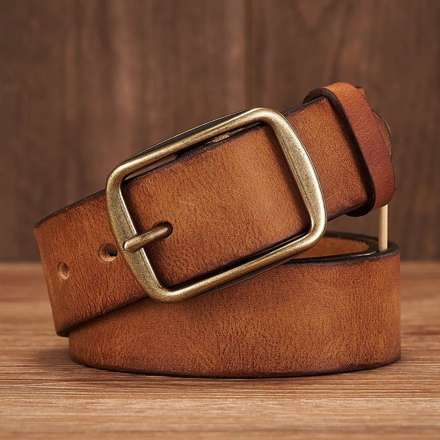 Elegant Thick Cowhide Leather Casual Jeans Belt - Black
