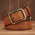 Elegant Thick Cowhide Leather Casual Jeans Belt - Camel