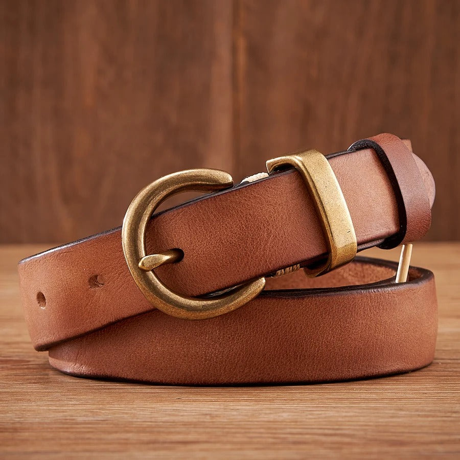 Elegant Cowhide Leather Cowboy Style Belt in Rich Brown