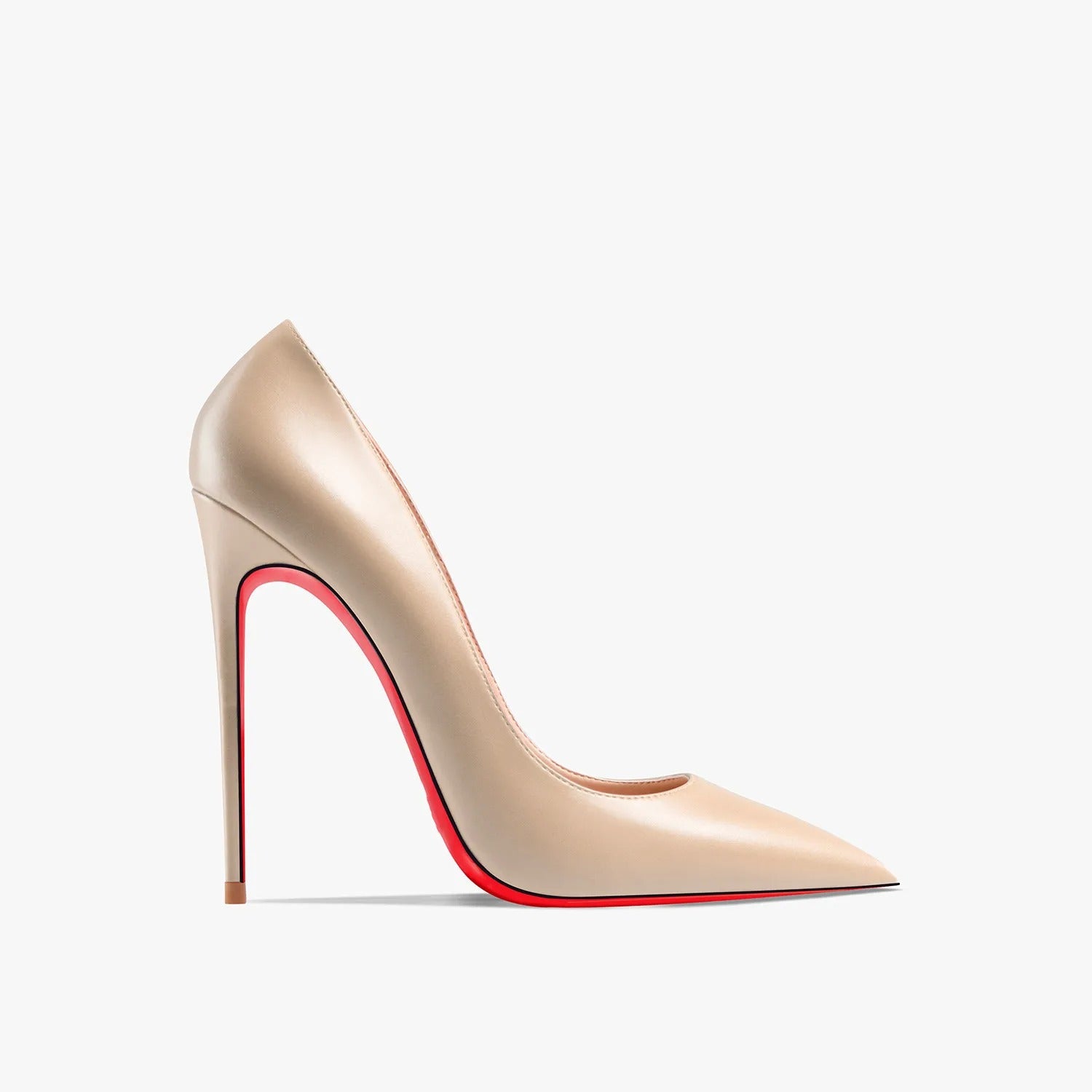 Luxury Red Sole Pointed Toe Stiletto Pumps - Beige