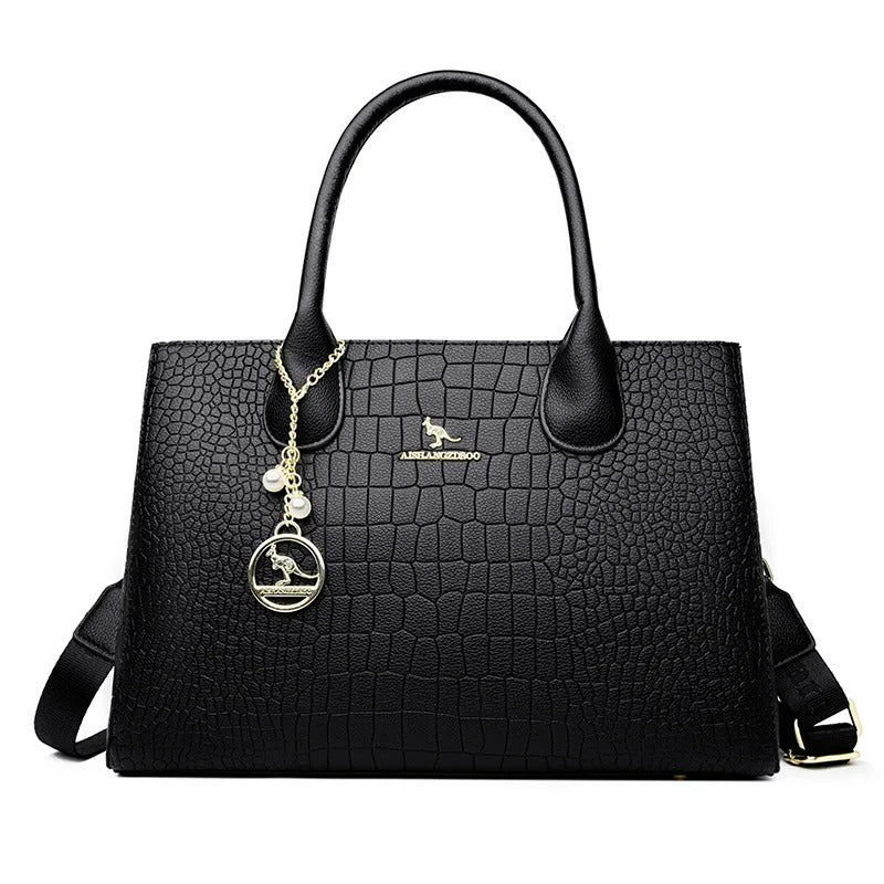 Luxury Crocodile Embossed Leather Tote Bag - Brown