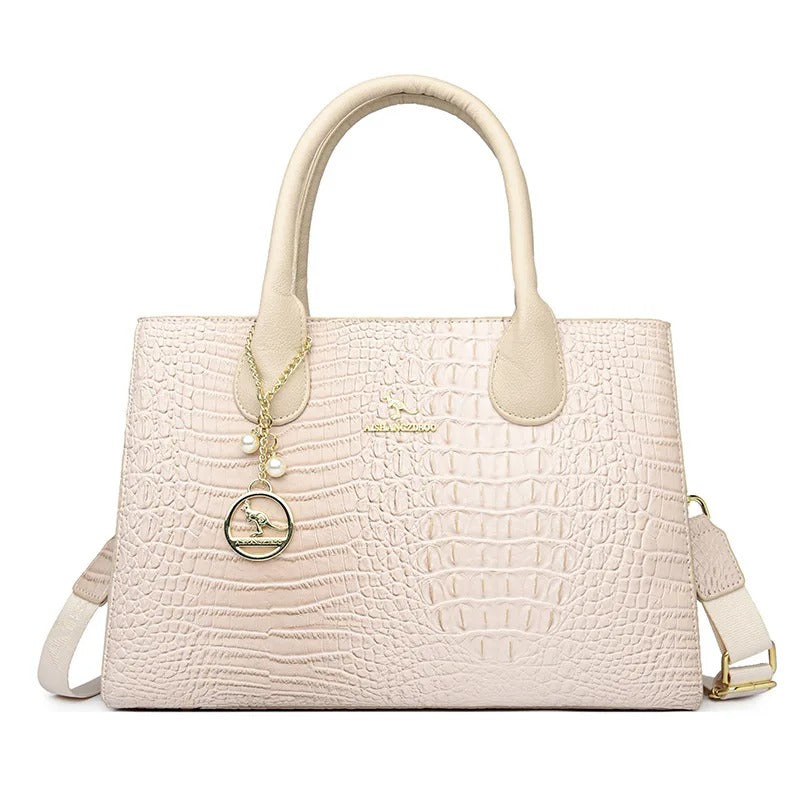 Luxury Crocodile Embossed Leather Tote Bag - Black