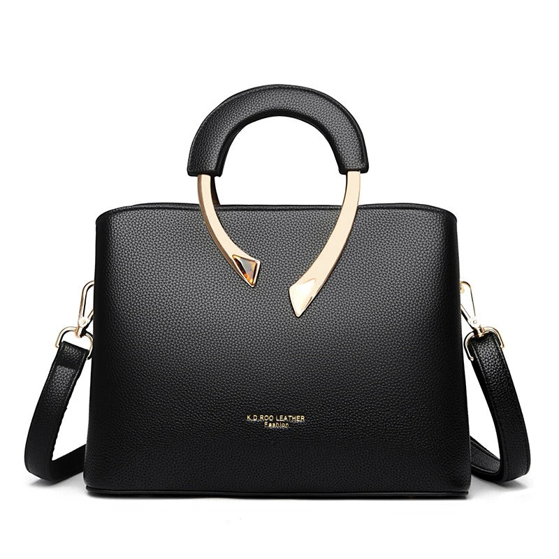 Luxury Lychee Leather Structured Crossbody Bag - Smoke Pink