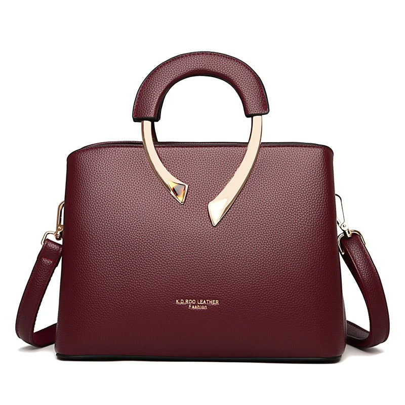 Luxury Lychee Leather Structured Crossbody Bag - Smoke Pink